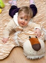 Baby on tiger mat Royalty Free Stock Photo