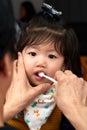 Baby toddler brushing teeth before sleep Royalty Free Stock Photo