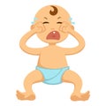 Baby toddler in diaper crying or weeping vector flat isolated character icon Royalty Free Stock Photo