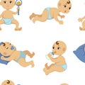 Baby toddler vector flat character seamless pattern.