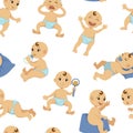 Baby toddler vector flat character seamless pattern.