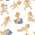 Baby toddler vector flat character seamless pattern. Royalty Free Stock Photo