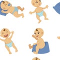 Baby toddler vector flat character seamless pattern.