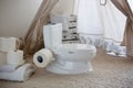 Baby toilet potty with toilet paper and towels