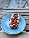 Baby Tomatoes on Bruschetta Toast with Burrata Cheese and Roasted Garlic