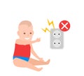 baby touch socket electricity danger children safety vector illustration