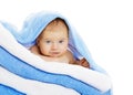 Baby on Towels Blanket, Cute Kid on White, Boy one month