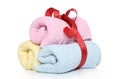 Baby towels tied with red ribbon