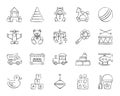 Baby Toy charcoal draw line icons vector set