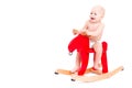 Baby on the toy horse or elk Royalty Free Stock Photo