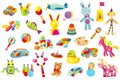 Baby toy set. A variety of children toys. Cute funny toys for little kid Royalty Free Stock Photo