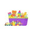 Baby toys in box. Vector illustration in flat design Royalty Free Stock Photo