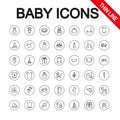 Baby toys, feeding and care. Universal Icons. Vector. Editable Thin line. Royalty Free Stock Photo