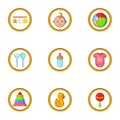 Baby toys icon set, cartoon style Royalty Free Stock Photo