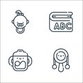 baby and toys line icons. linear set. quality vector line set such as rattle drum, drink toy, book Royalty Free Stock Photo