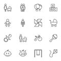 Baby toys line icons set