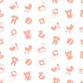 Baby toys seamless pattern with line doodle icons