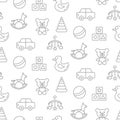 Baby toys seamless pattern with line doodle icons