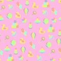 Baby toys seamless pattern on pink background
