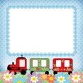 Baby train children photo framework on blue