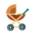 Baby transport pram in brown color, stroller icon vector illustration