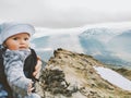 Baby travel hiking in mountains family active lifestyle Royalty Free Stock Photo