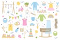 Baby trendy clothes, accessories and wooden toys