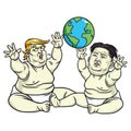 Baby Trump and Kim Jong-un Playing the Globe. Cartoon Illustration. May 25, 2017
