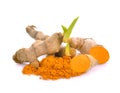 Baby turmeric plant,powder turmeric. Royalty Free Stock Photo