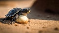 Baby Turtle Hatching from a Cracking Egg, Unveiling the Miraculous Journey from Sand to Sea, New Life Awakens Royalty Free Stock Photo