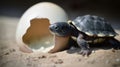 Baby Turtle Hatching from a Cracking Egg, Unveiling the Miraculous Journey from Sand to Sea, New Life Awakens Royalty Free Stock Photo