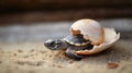 Baby Turtle Hatching from a Cracking Egg, Unveiling the Miraculous Journey from Sand to Sea, New Life Awakens Royalty Free Stock Photo