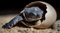 Baby Turtle Hatching from a Cracking Egg, Unveiling the Miraculous Journey from Sand to Sea, New Life Awakens Royalty Free Stock Photo