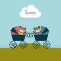 Baby twins born card. New born welcome concept. Ch