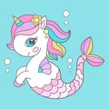 Baby unicorn seahorse. Cute childish illustration. Vector