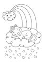 Unicorn sleeping on cloud Coloring Page