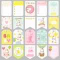 Baby Unicorn Tags. Baby Banners. Scrapbook Labels. Cute Cards