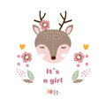 Baby vector card. Its a girl. Baby animal vector illustration Royalty Free Stock Photo