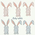 Baby vector rabbits set in rustic
