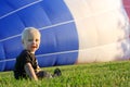 Baby Watching Hot Air Balloon Fill Royalty Free Stock Photo