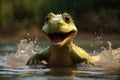 A baby water dinosaur paddling energetically its glee apparent as it enjoys its new world.. AI generation