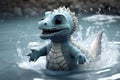 A baby water dinosaur paddling energetically its glee apparent as it enjoys its new world.. AI generation