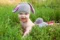 Baby wearing like a bunny or lamb Royalty Free Stock Photo