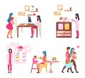 Baby weight control flat vector illustrations set