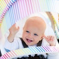 Baby in white stroller Royalty Free Stock Photo