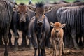 baby wildebeest struggling to keep up with herd