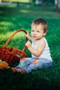 Baby wince and knit her berows Royalty Free Stock Photo