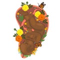 Baby in the womb with flowers. Vector graphics