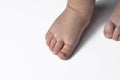 Baby& x27;s leg isolated on a white background.Baby girl.Female.Copy space