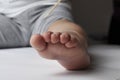 Baby& x27;s leg isolated on a white background.Baby girl.Female.Copy space